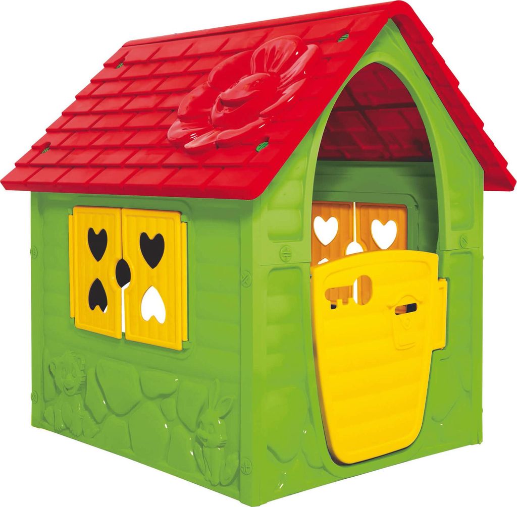 Dohany Spielhaus grün rot Kinderspielhaus Gartenhaus Indoor Outdoor +2J