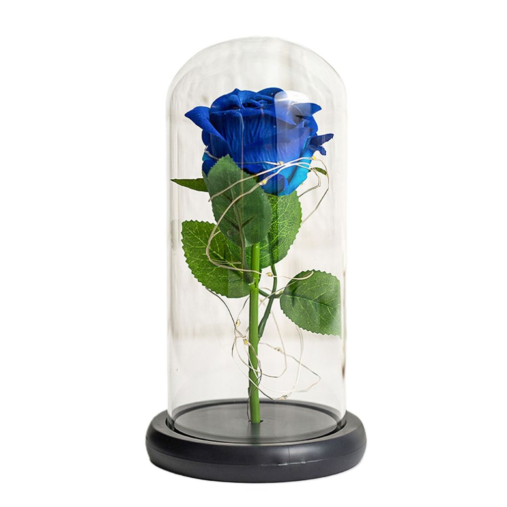 LED künstliche ewige Rosenglasabdeckung Weihnachtsmutter Valentines Geschenk Home Decor-Blau