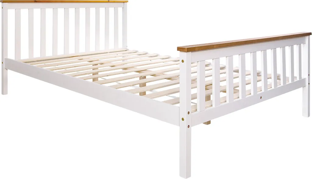 Lit double 140x200 en bois de pin massif blanc avec sommier à lattes