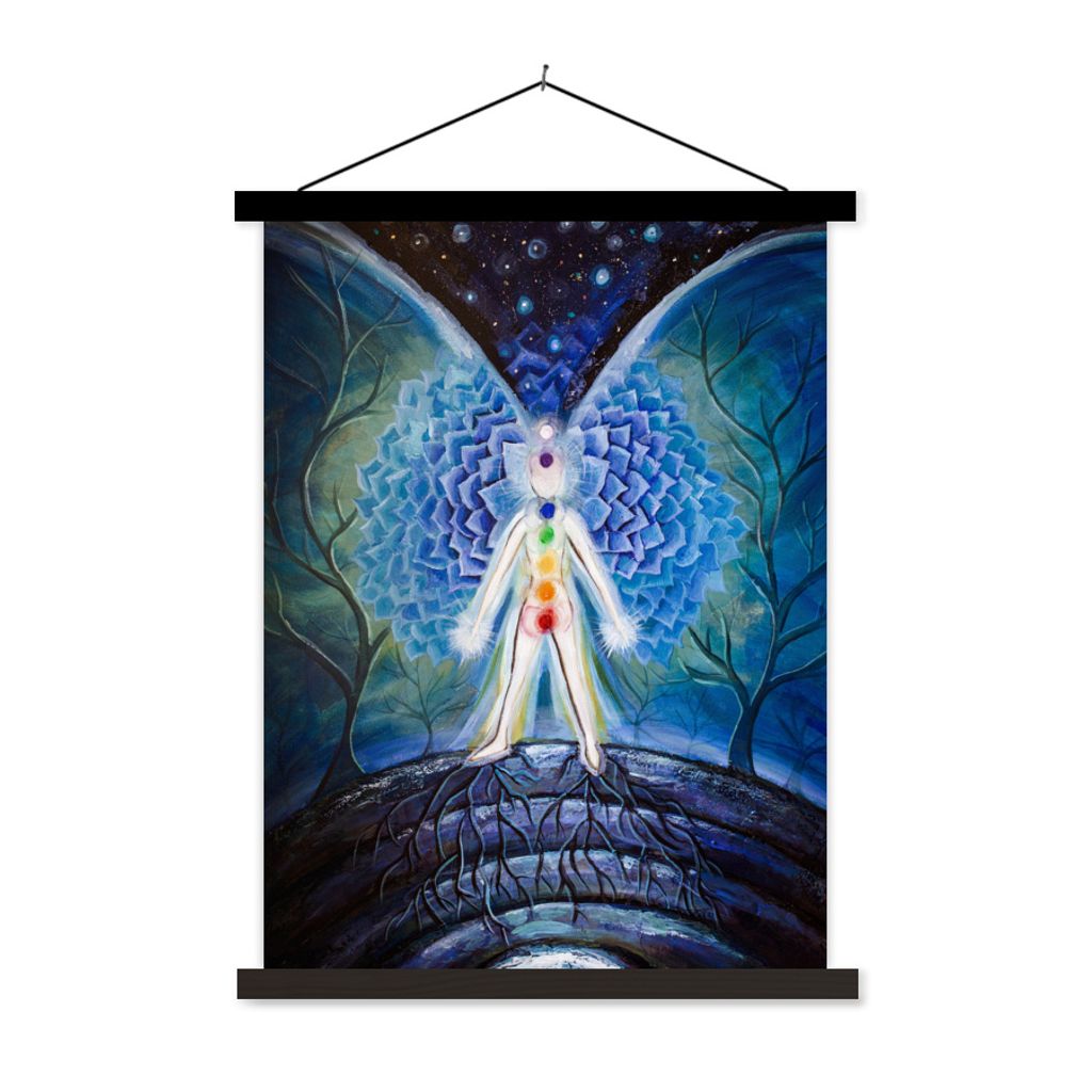 MuchoWow Textilposter Illustration mit der Energie der sieben Chakren 120x160 cm mit schwarzem Rahmen - Magnetischer