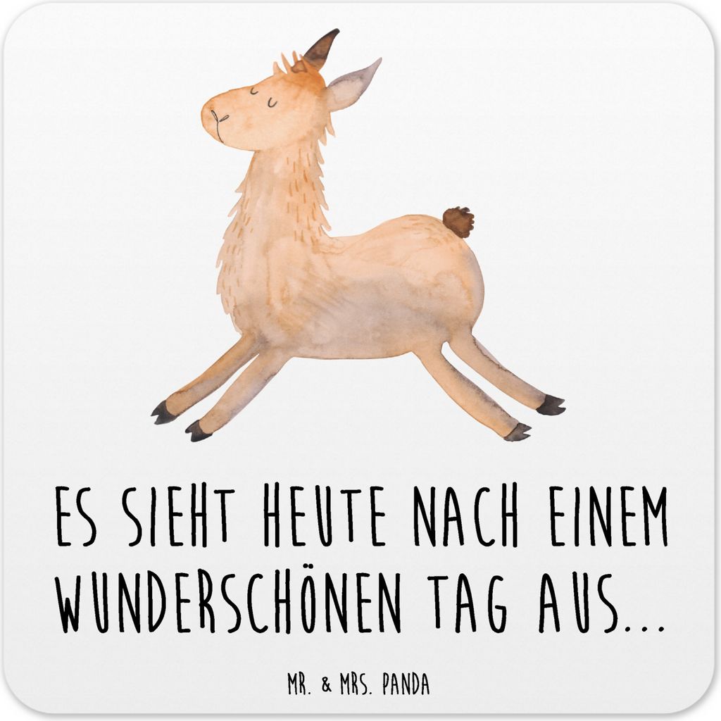 Mr. & Mrs. Panda Tischuntersetzer Lama Springen 10er Set - Weiß - Geschenk, Glas-Untersetzer, Liebeskummer, Abitur, Tassen-Untersetzer, Design Unt...