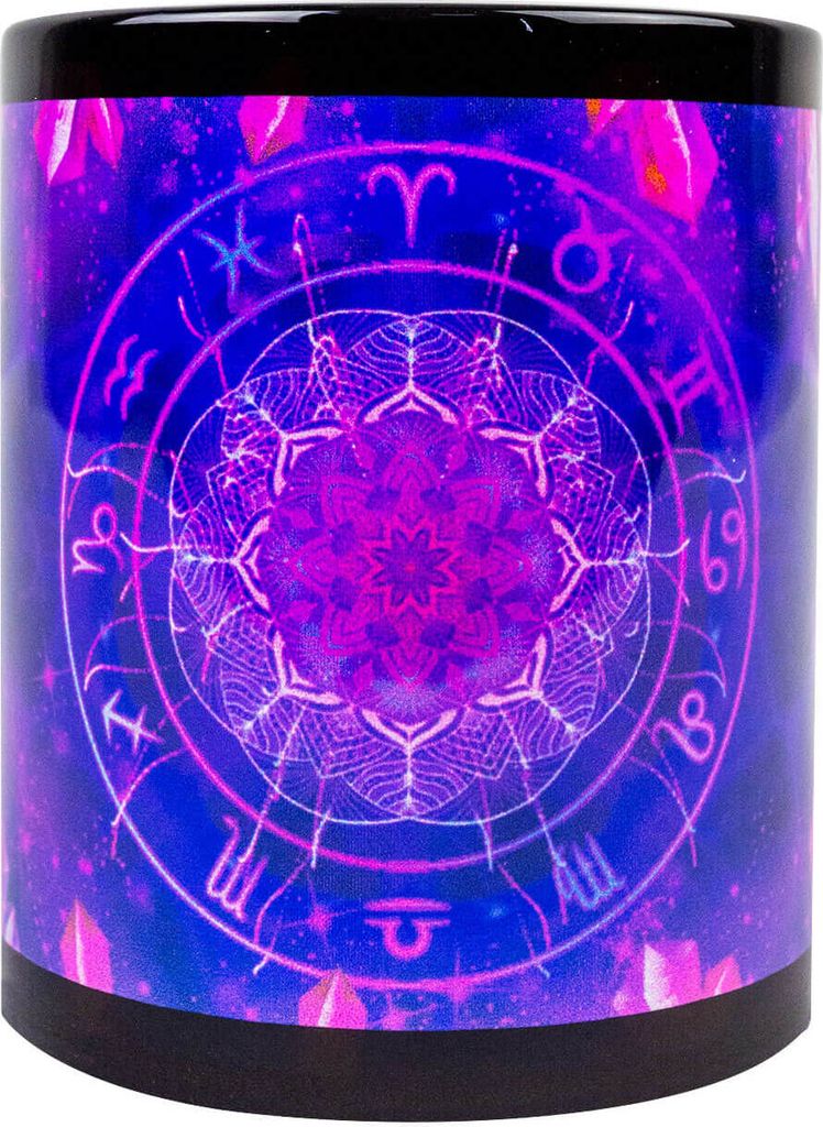 PSYWORK Fluo Cup Neon Motiv Tasse "Zodiac Signs Violet"