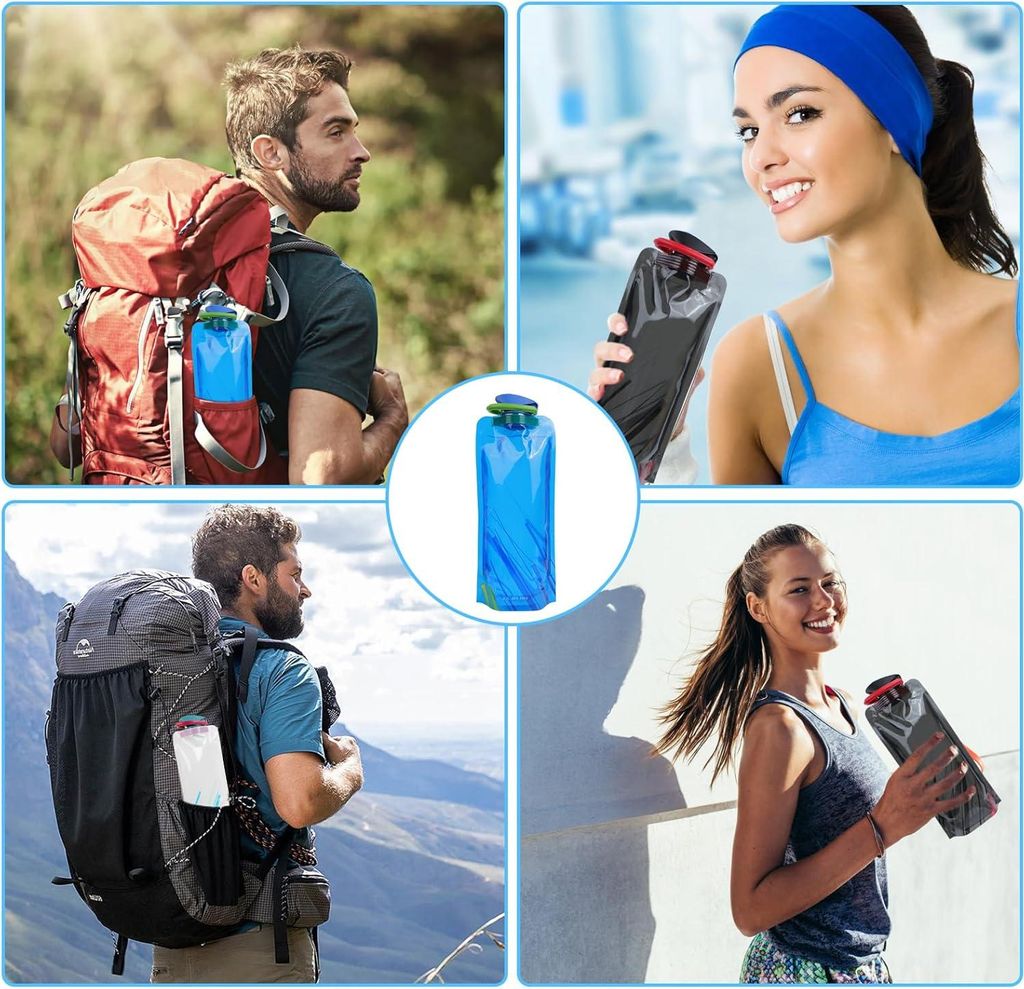 Set von 6 faltbaren Trinkflaschen Faltbar Festival 700ML BPA-frei Wiederverwendbare Flexible faltbare Wasserflaschen Faltbare Flasche für Wandern,...
