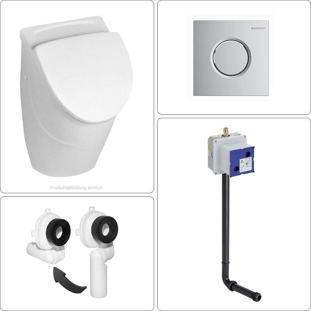 VILLEROY & BOCH O.NOVO Keramik Absaug Urinal mit CeramicPlus Beschichtung + Deckel, GEBERIT Rohbauset + Betätigungsplatte in chrom