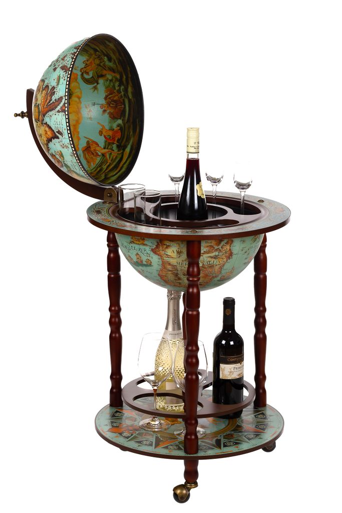 Edler Barwagen 36001 Blau Eukalyptusholz Säulen geöffnet 103cm Globusbar Hausbar