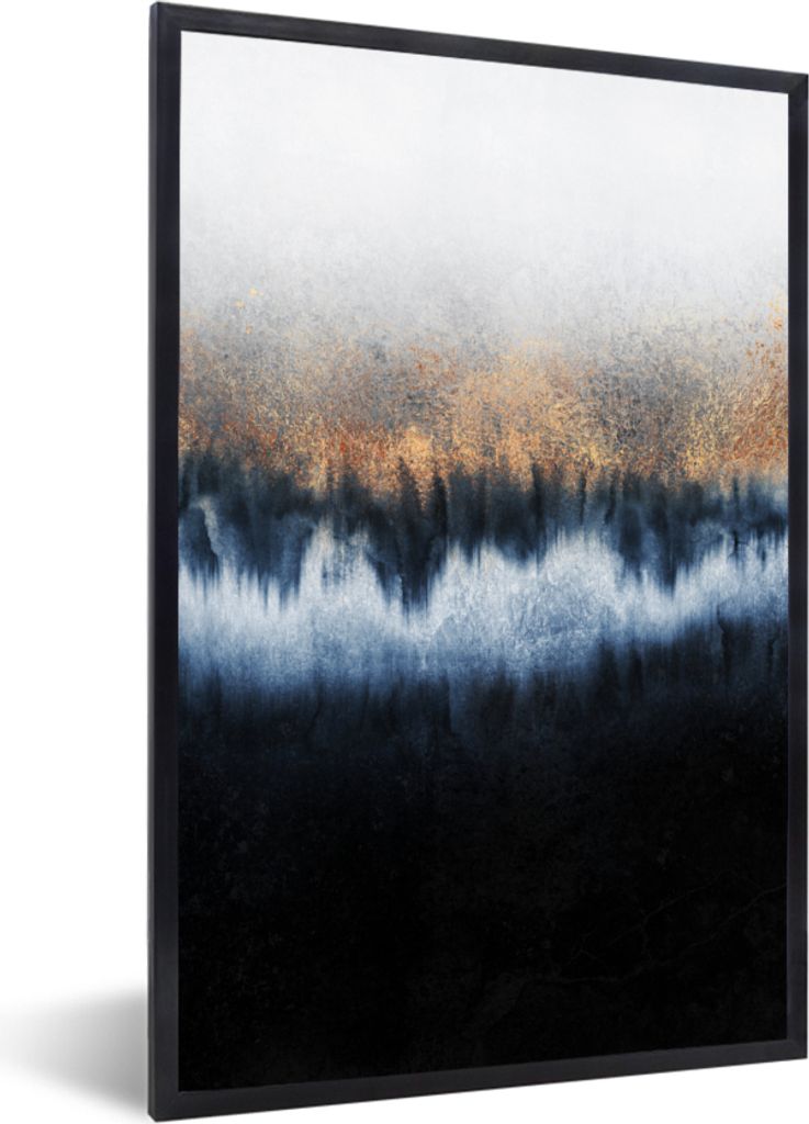 MuchoWow Gerahmtes Poster Abstrakt - Gold - Luxus - Blau 20x30 cm - Poster mit Schwarzem Bilderrahmen Wandposter Rahmen Foto Bilder - Drucken - B...