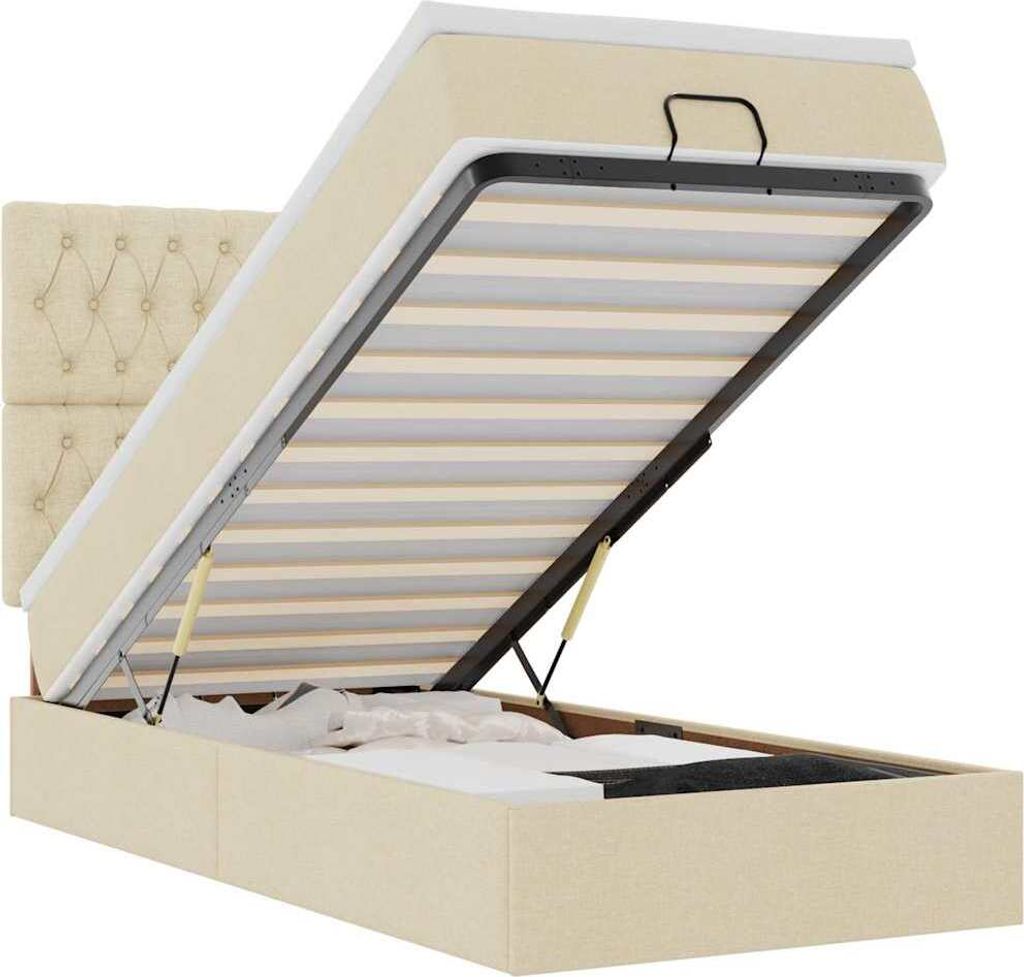 vidaXL Ottoman-Bett mit Matratze Creme 90x200 cm Stoff