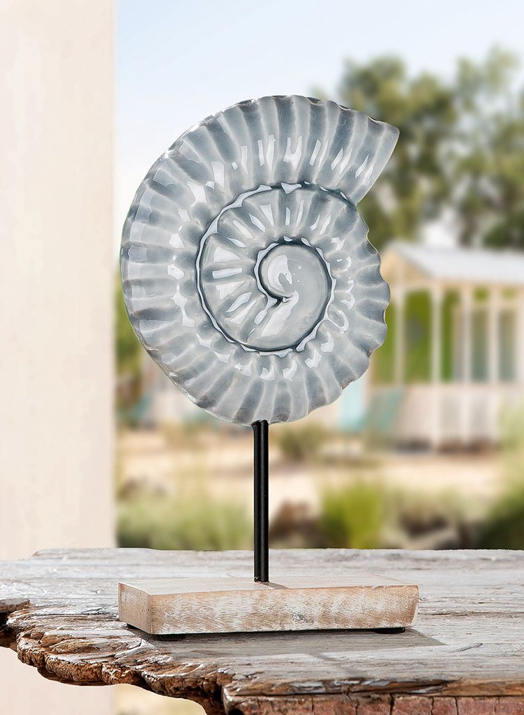 Gilde Standrelief, Muschel, Seashell , Mangoholz, weiß, naturfarben, hellblau, VE 4, L. 7 cm, B. 12 cm, H. 25 cm Höhe: 25.00 cm Breite: 12.00 cm...