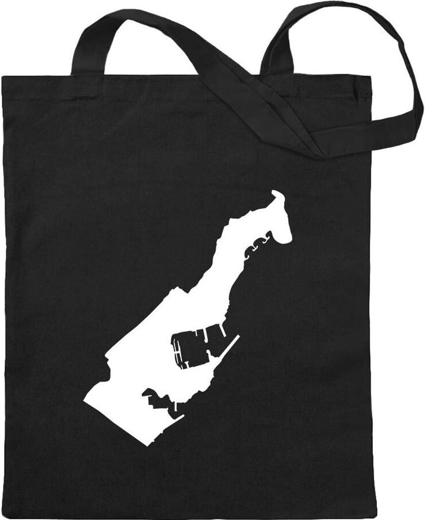 Kiwistar - Baumwolltasche - schwarz - Monaco Umriss Kontur - Tragetasche Stoffbeutel Umhängetasche langer Henkel