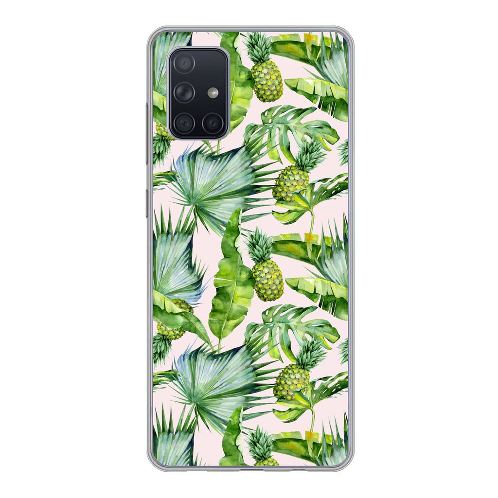 MuchoWow Handyhülle Schutzhülle Hülle für Samsung Galaxy A51 Blätter - Ananas - Muster Silikon Softcase Handy Hülle - Schutzabdeckung