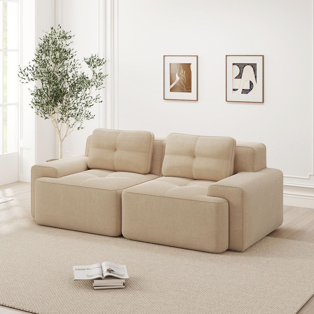 Boneless Modular Sofa, modernes Sofa für Wohnzimmer mit Tiefsitz, bequemes 80% Corduroy-Cloud-Sofa, Loveseat-Kleinsofa, Schlafsofa, Beige
