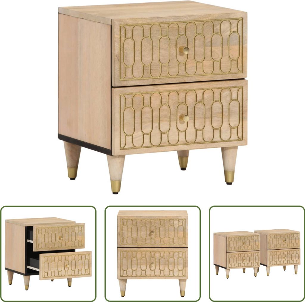 The Living Store Nachttische 2 Stk. 40x33x46 cm Massivholz Produktbild 