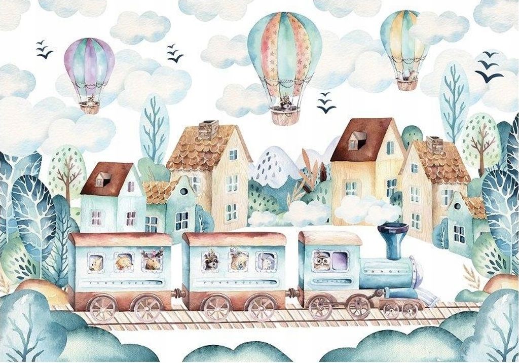 Vlies Fototapete Kinderzimmer (312x219cm - 3 Bahnen) Zug Mädchen Jungen Wandtapete Tapete Latexdruck UV-Beständig Geruchsfrei Hohe Auflösung Mon...