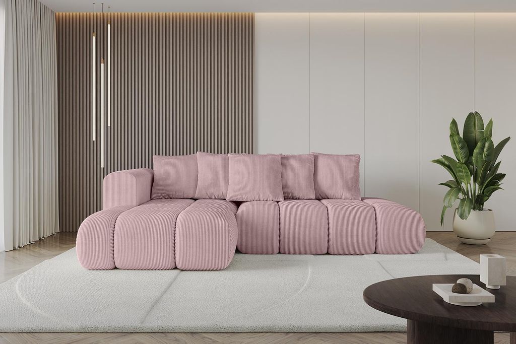 ALTDECOR Ecksofa mit Schlaffunktion und Bettkasten CLOUD-L-v1 280x185x90 Rosa - Corner Sofa Bett Eckcouch Couch L-Form Schlafcouch Ausziehbar Wohnl...