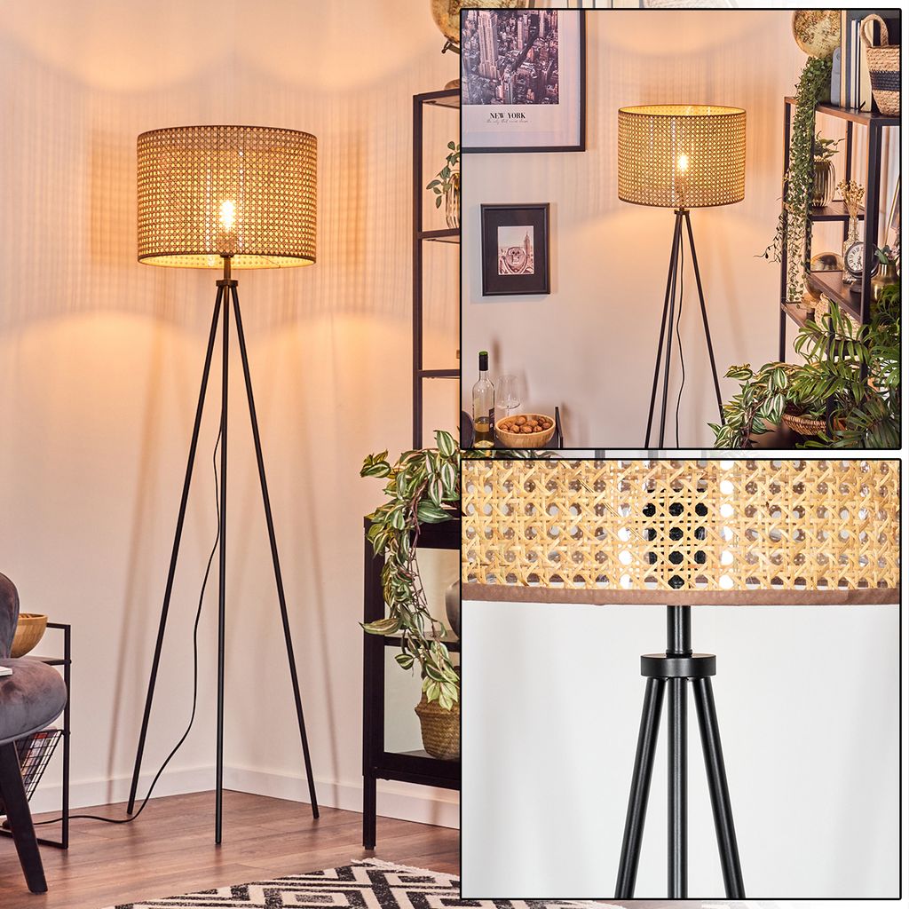 Varoni Stehlampe aus Holz/Wiener Geflecht/Rattan in Naturfarben