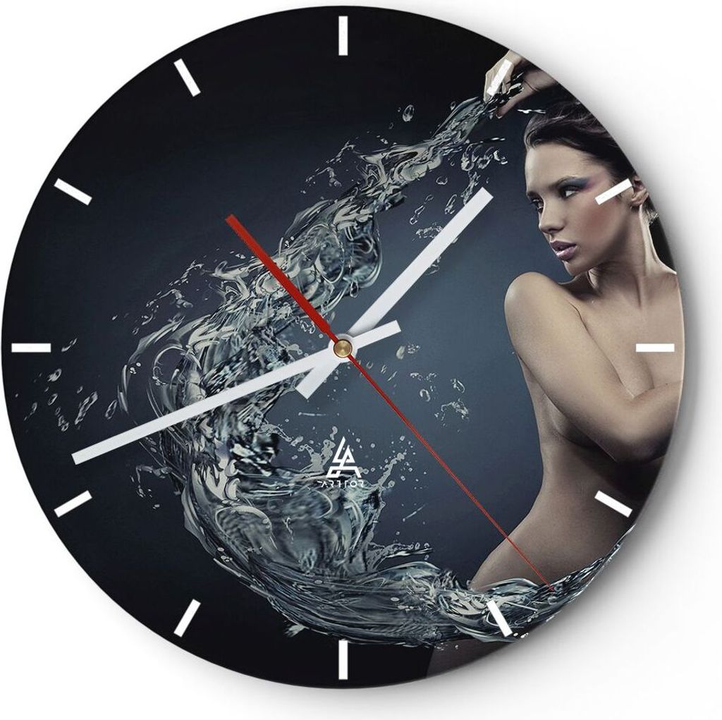 Wanduhr - Rund - Glasuhr - Weiblich modell posieren schön - 40x40cm - Schleichendes Uhrwerk - Lautlos - zum Aufhängen bereit - Dekoration Modern ...