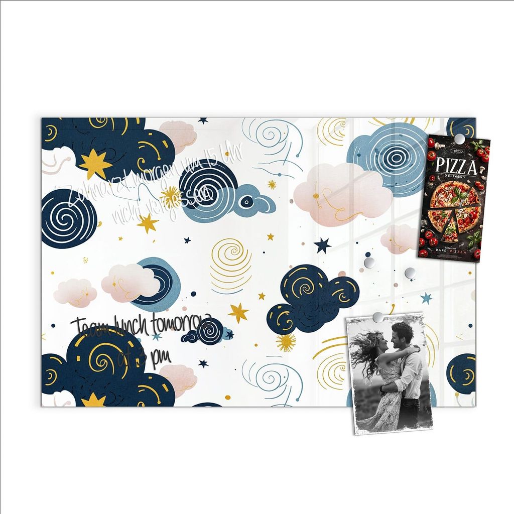 Magnettafel 90x60cm Pinnwand Whiteboard beschreibbar - Wirbelwolken Design