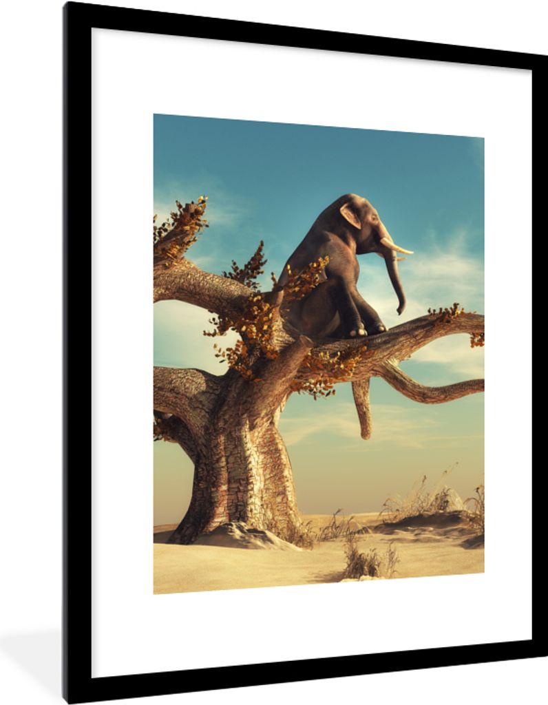 MuchoWow® Gerahmtes Poster Elefant - Baum - Natur - Wüste Produktbild 