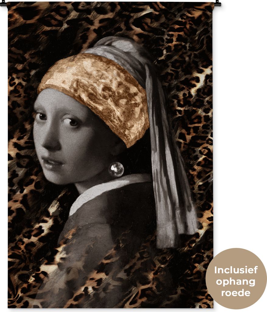 MuchoWow Wandteppich Wandbehang Das Mädchen mit dem Perlenohrring - Johannes Vermeer - Gold 120x180 cm Tapisserie Dekoration Wandtuch - Schlafzi...