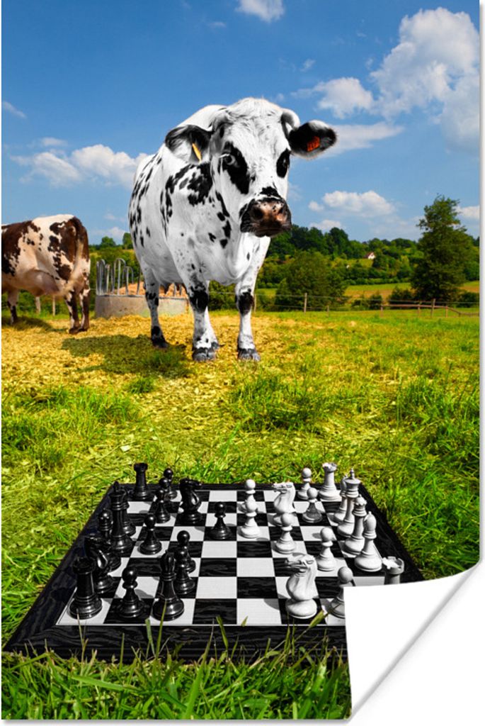 MuchoWow Poster Eine Partie Schach auf der Wiese 40x60 cm - Plakate für die Wand - Poster Babyzimmer