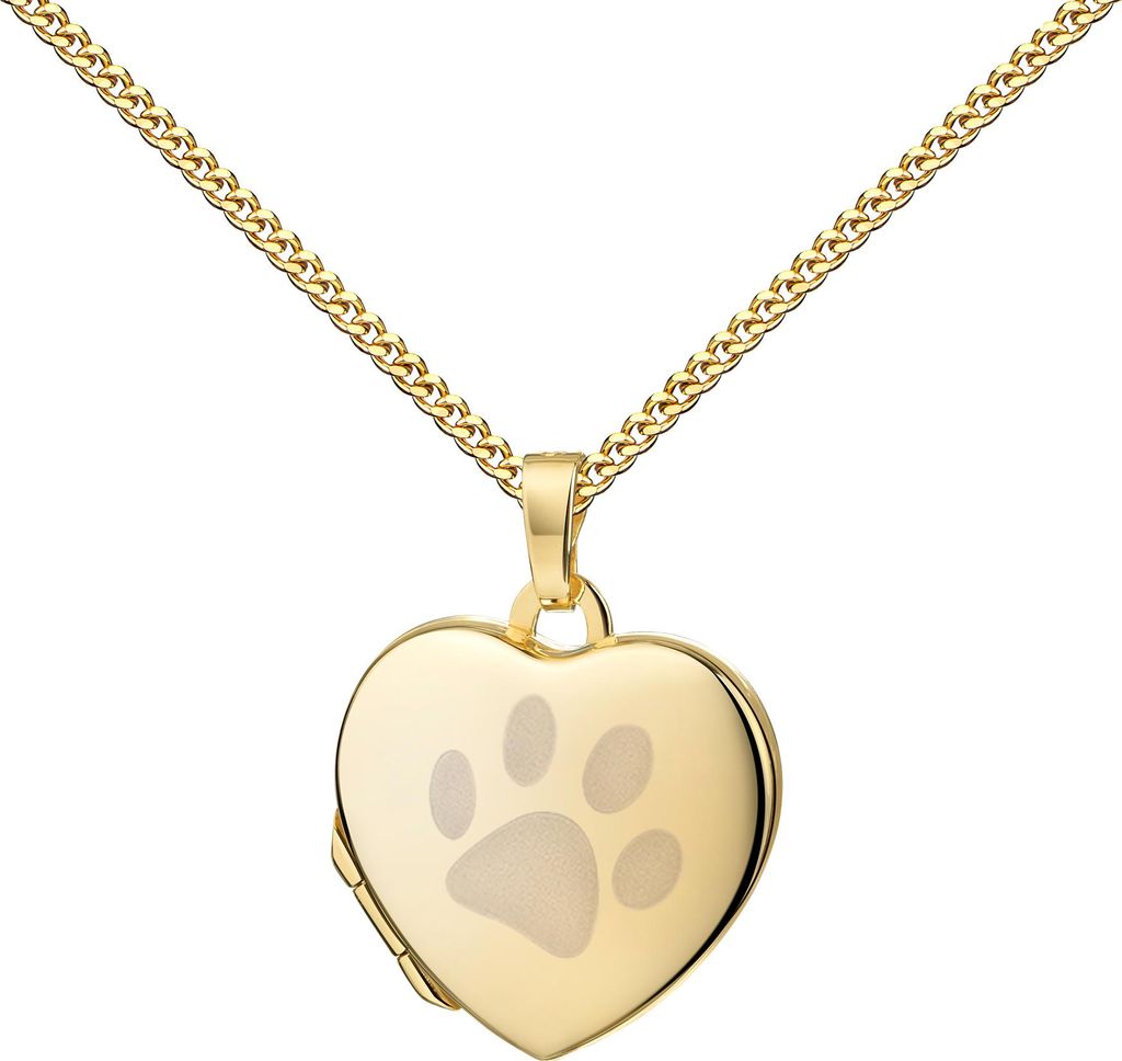 Herz Medaillon 333 Gold Haustier-Pfote Bilder für Damen. Mit Kette 60 cm