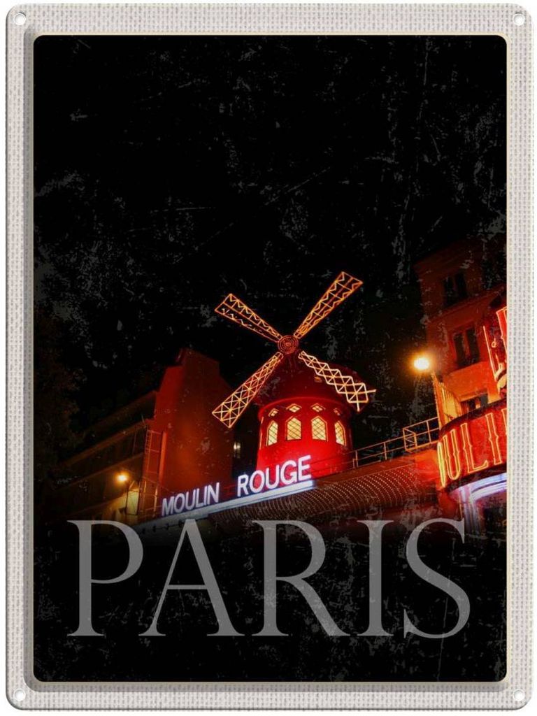 vianmo Blechschild 40x30 cm Moulin Rouge Urlaub Paris Varieté Bildmotiv Reisemotiv Abenteuer Reisen Straße Stadt