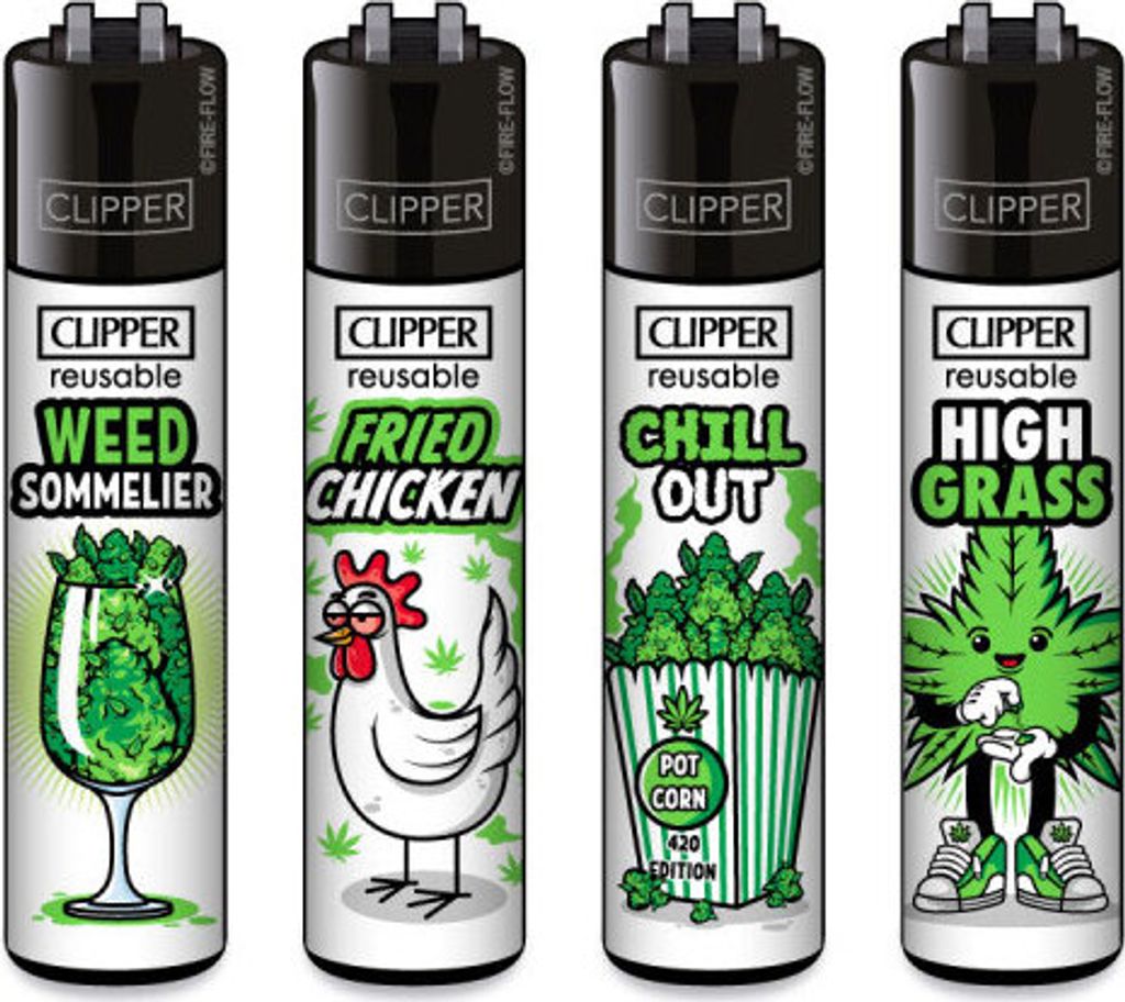 Clipper Reibradfeuerzeuge Weed Slogan #10, 4 Stück