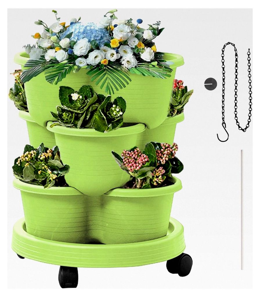 Vertikaler Pflanzenturm | Etagenpflanzer | 3 Ebenen mit Abnehmbaren Rädern und Werkzeug für Küchenkräuter, Erdbeeren, Terrasse, Balkon, Garten