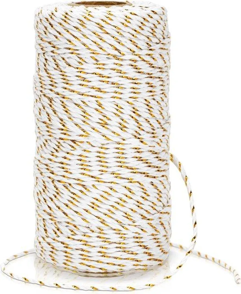 Corde en coton blanc 2 mm et cordon doré 100m pour décoration chic