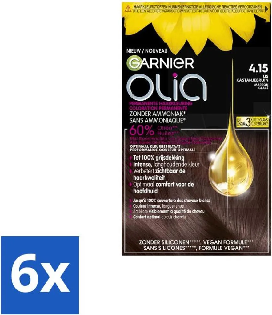 Garnier Olia 4.15 Castano Medio Vegana 6 Pezzi - Colore Naturale