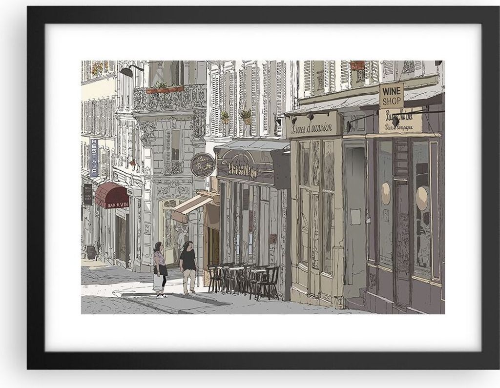Gerahmtes Poster - Schwarzer Rahmen - Architektur Zeichnen Montmartre - 40x30 cm - Wand Bild - Wanddeko - Wandbilder - Wandposter - Bilderrahmen - ...
