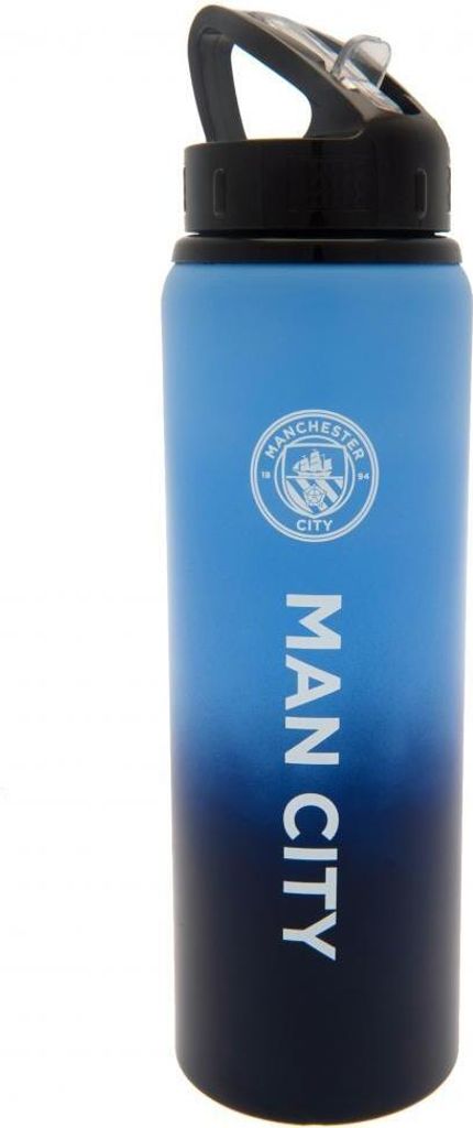 Official Manchester City FC Aluminum Water Bottle - 0.75L, Flip-Top, Licensed Merchandise