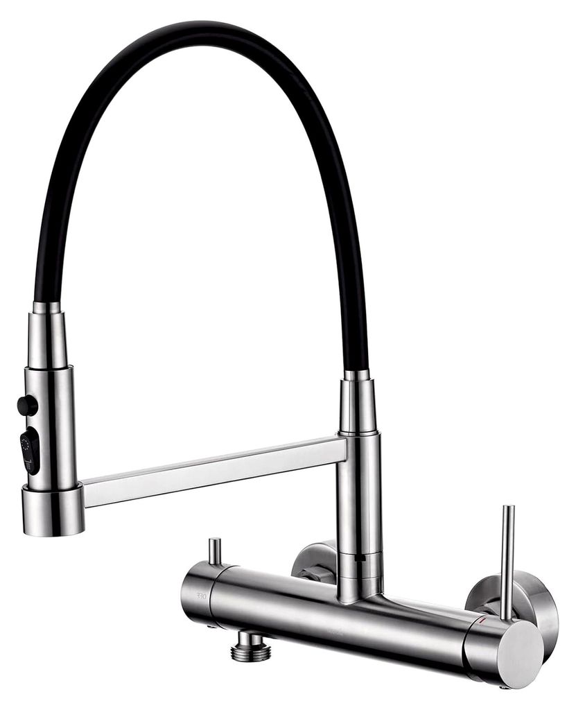 Wasserhahn für die Küche zur Wandmontage mit 3/4 Zoll Anschluss für Geschirrspüler/Waschmaschine, Edelstahl Wandarmatur mit 3 Strahlarten, Küc...