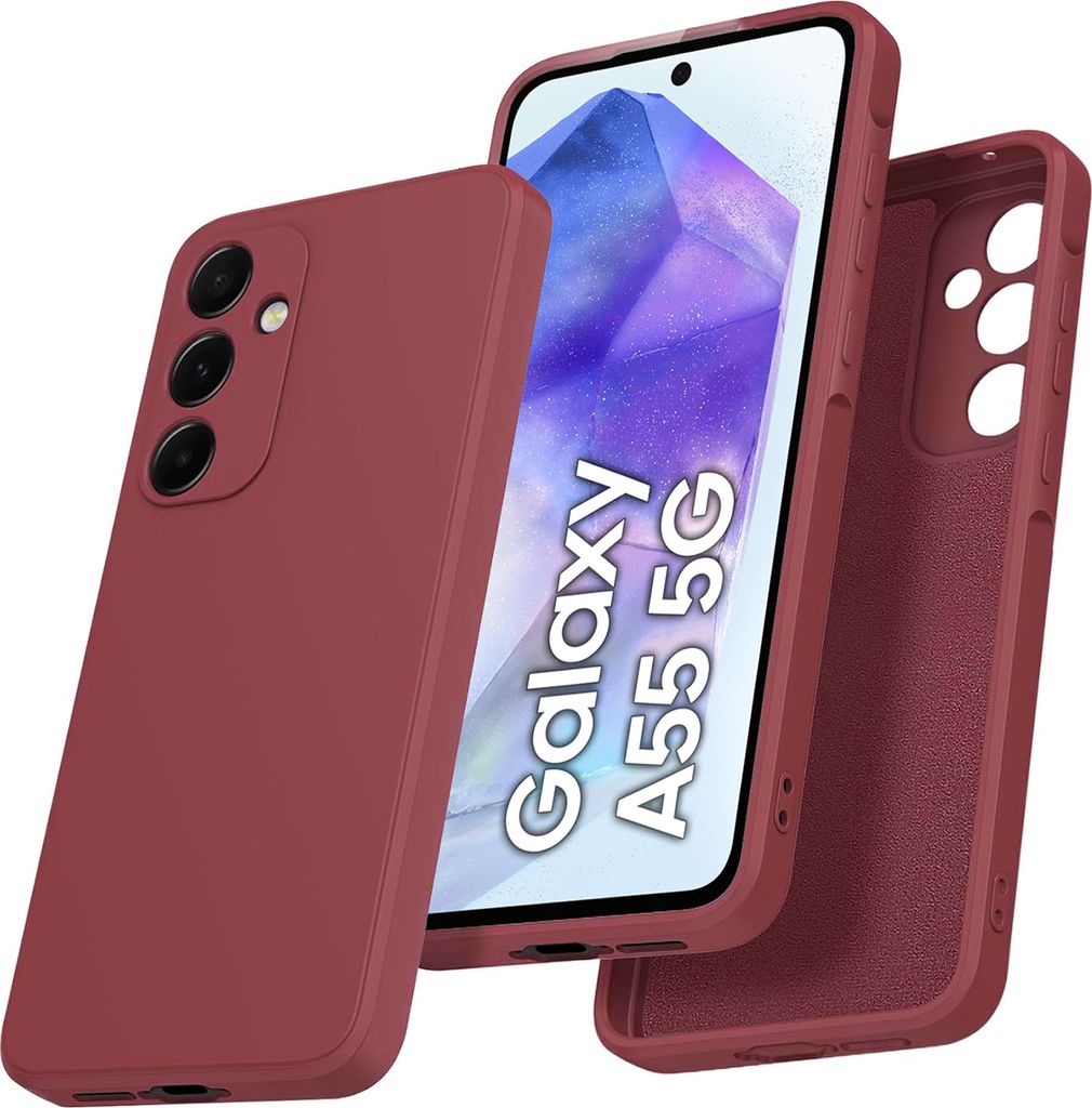 Hülle für Samsung Galaxy A55 Slim Liquid Silikon Gel Gummi Stoßfest Schutzhülle Kamelie Rot