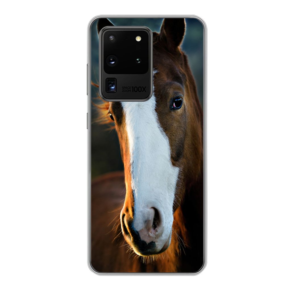 MuchoWow Handyhülle Schutzhülle Hülle für Samsung Galaxy S20 Ultra Pferd - Kopf - Licht Silikon Softcase Handy Hülle - Karteninhaber