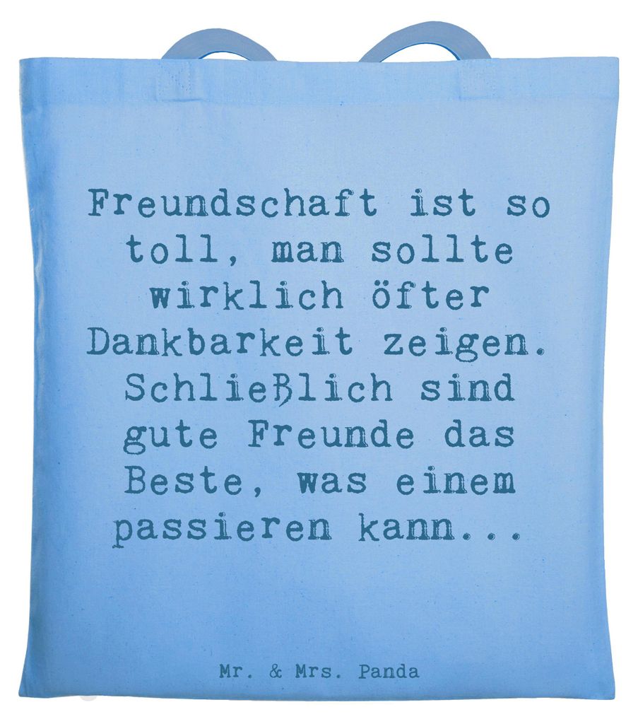 Mr. & Mrs. Panda Tote Bag Spruch Dankbarkeit für Freundschaft - Sky Blue - Geschenk, Freundschaftsbeziehung, ausdrücken, Laptoptasche, Motivation...