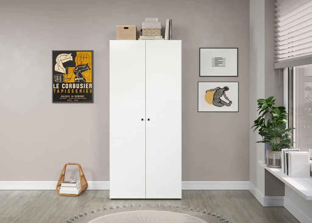 Armoire de rangement blanche 2 portes - Finition mate et grande capacité