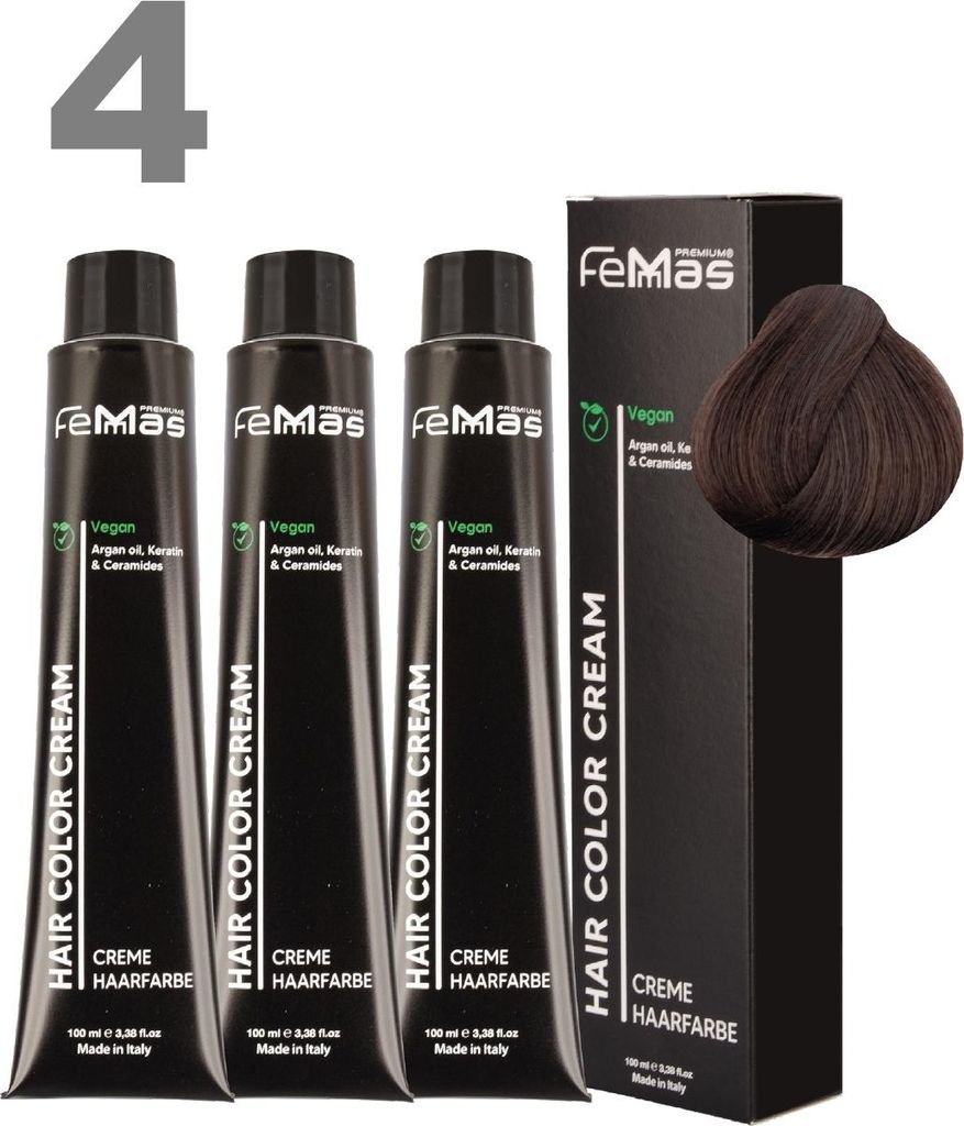 FemMas Haarfarbe mit Arganöl Mittelbraun 4 | 3x100 ml