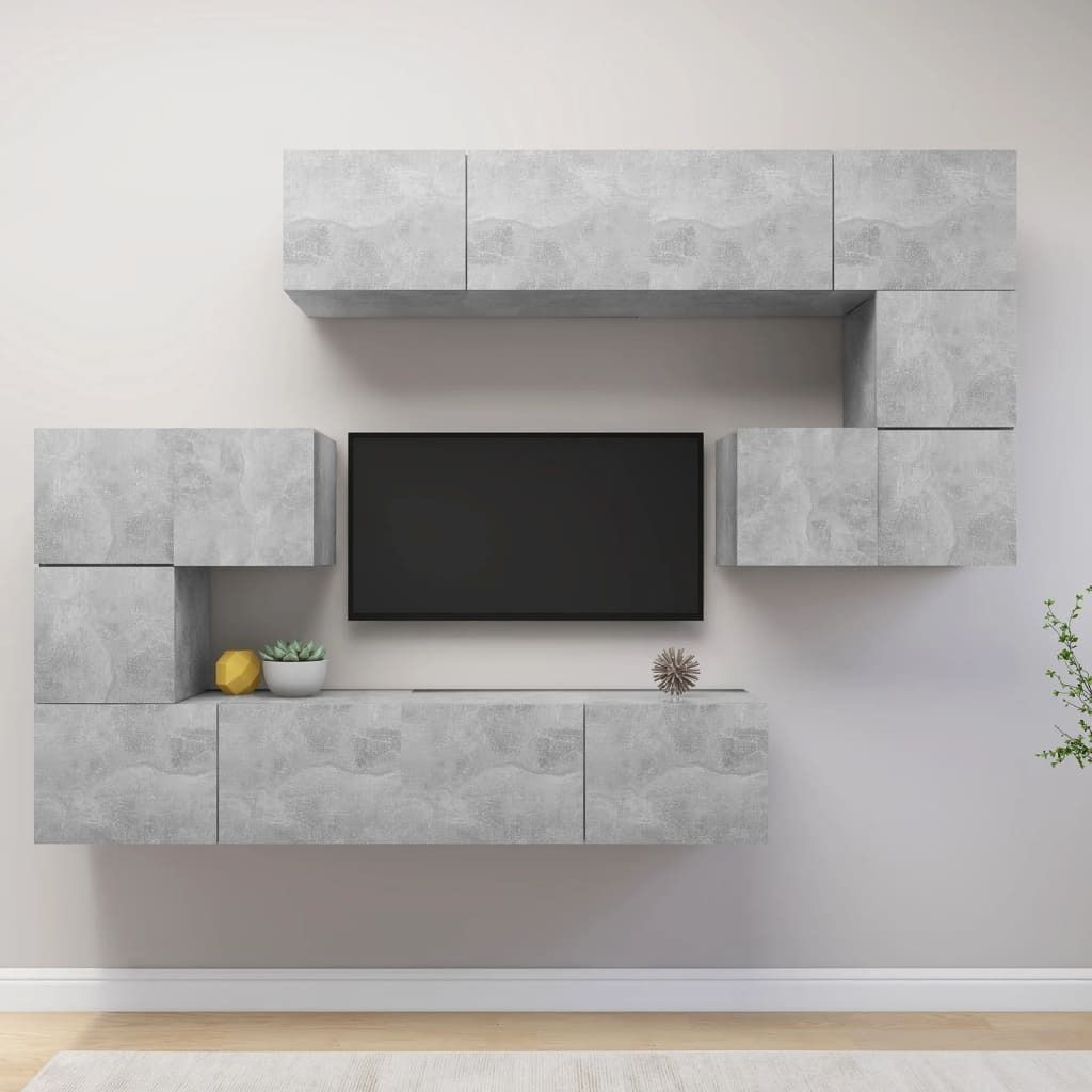 "2024 Moderne" 8-tlg. TV-Schrank-Set Betongrau Holzwerkstoff - TV-Schränke Neu2953513