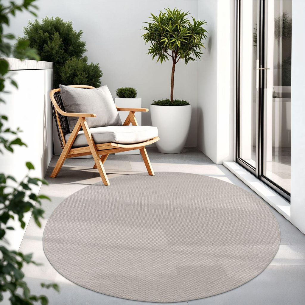 TT Home Teppich Für Outdoor Wetterfest Küchenteppich Balkon Terrasse Unifarbenes Design Modern Größe 80 cm Rund