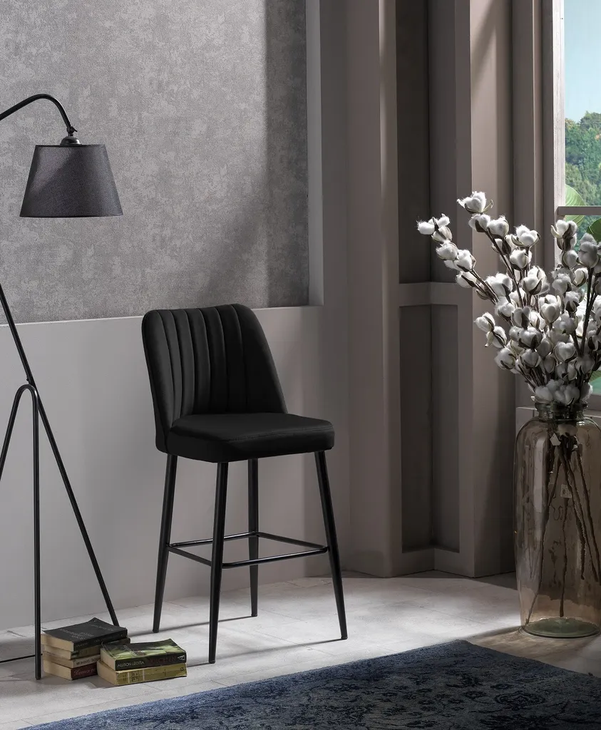 Tabouret de Bar Stable Noir Vento : Confort et Entretien Facile Lot x2