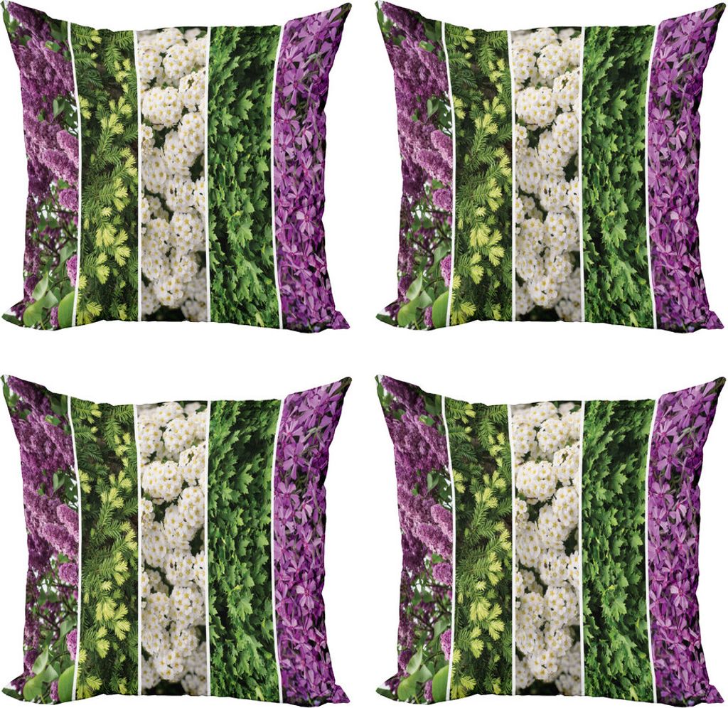 ABAKUHAUS Blume Kissenbezug Set (4 Stück), Blooming Bouquet Romantik, Moderner Doppelseitiger Digitaldruck, 60 cm x 60 cm, grün Violett