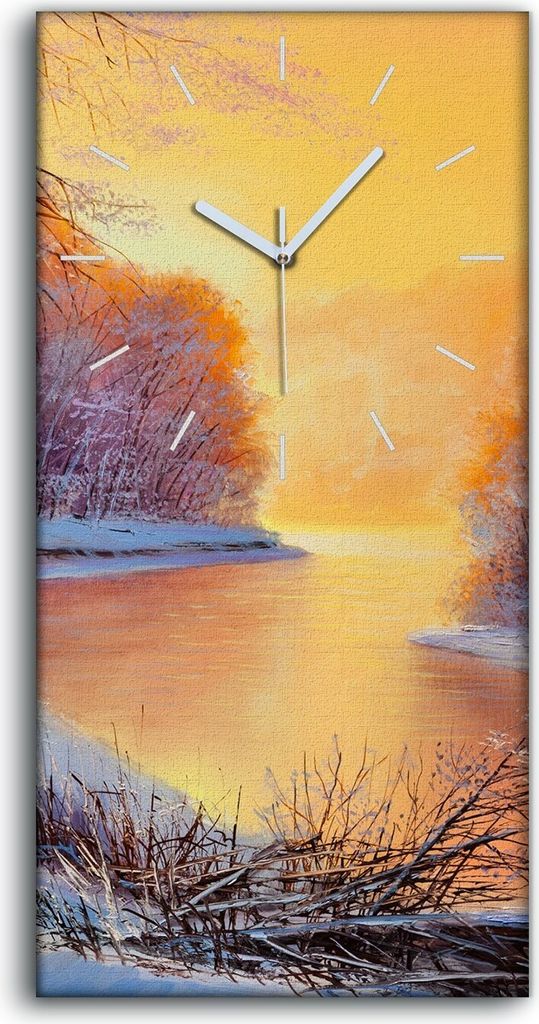 Dekor Leinwand Uhr Wandbilder Geräuschlos 30x60 Waldlandschaft Malerei Winter - weiße Hände