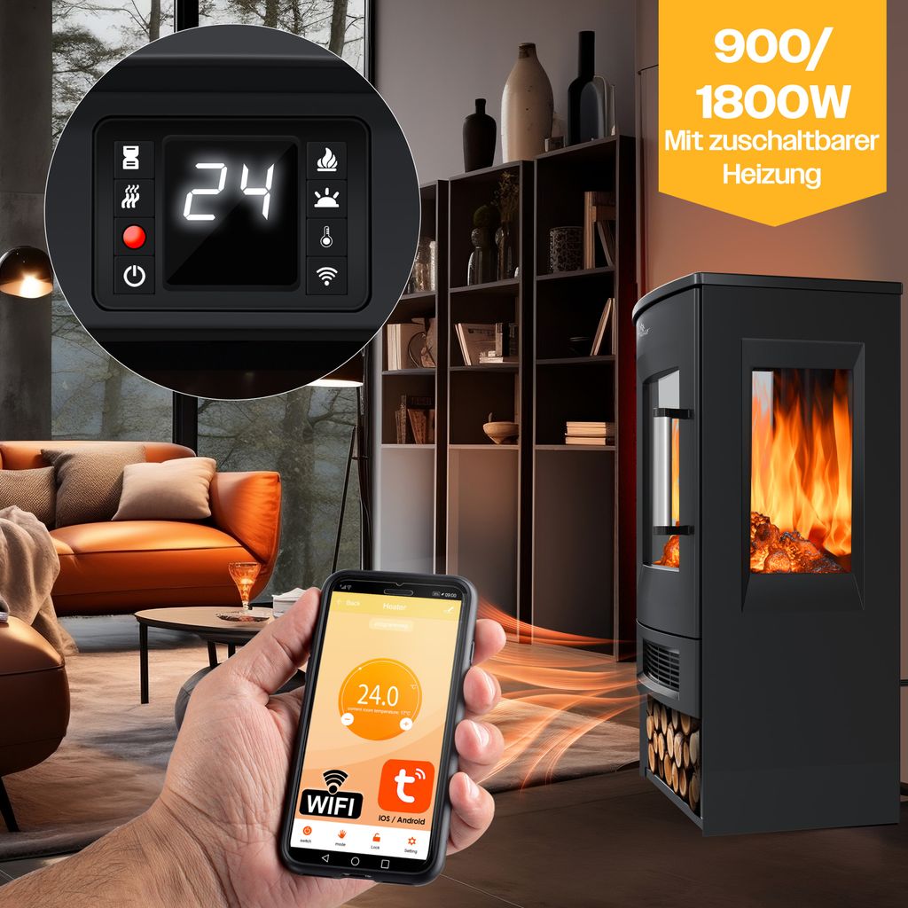 KESSER® Elektrokamin mit Heizung Panorama-Sichtfenster Produktbild 8