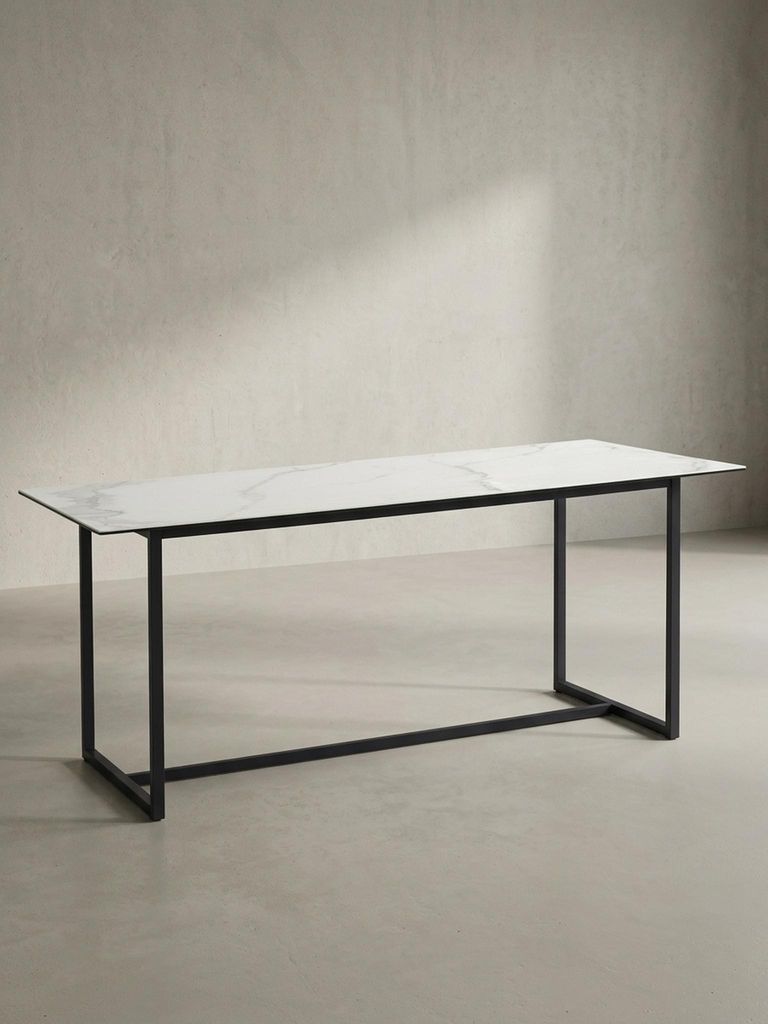 Moderner Glastisch Marmor-Look | Esszimmertisch mit Keramik-Platte | Design Esstisch für Wohnküche | Industrial | 180x90x76cm Weiß | ARCTIC Koll...