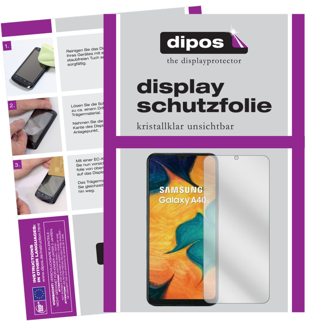 6x Schutzfolie für Samsung Galaxy A40s klar Displayschutzfolie Folie Display Schutz dipos