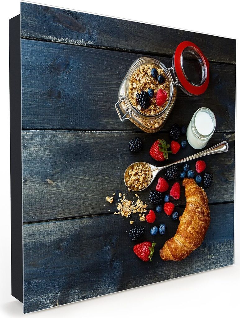 Nachbildung-Schlüsselkasten, Magnetpinnwand und Memoboard mit Glasfront Motiv Croissant und Joghurt