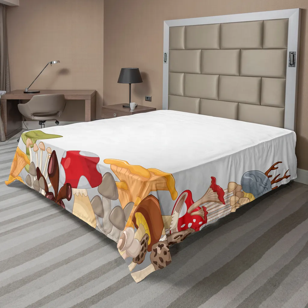 Drap de lit décoratif à motifs champignons sauvage en microfibre 244x205 cm