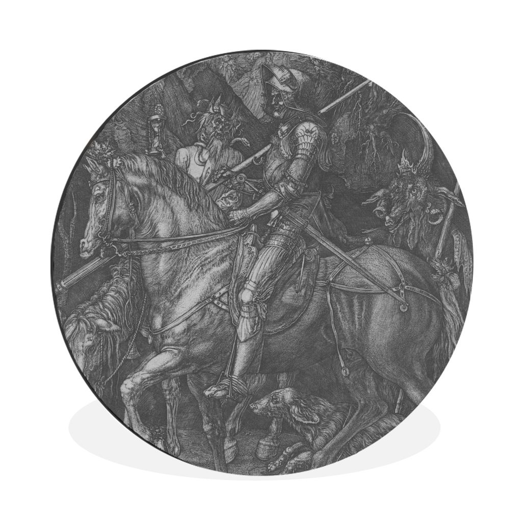 MuchoWow Aluminium Wandkreis Ritter, Tod und Teufel - Albrecht Dürer Ø 90 cm Wanddeko Modern Wohnzimmer - Mauerkreis - Wandbilder - Runde Bild ...