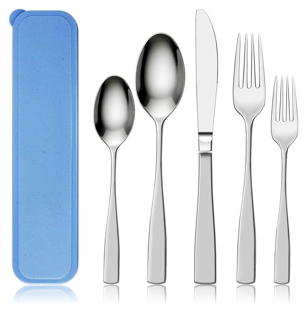 Besteckset mit Etui, 5-teiliges Besteckset für 1 Person aus Edelstahl
